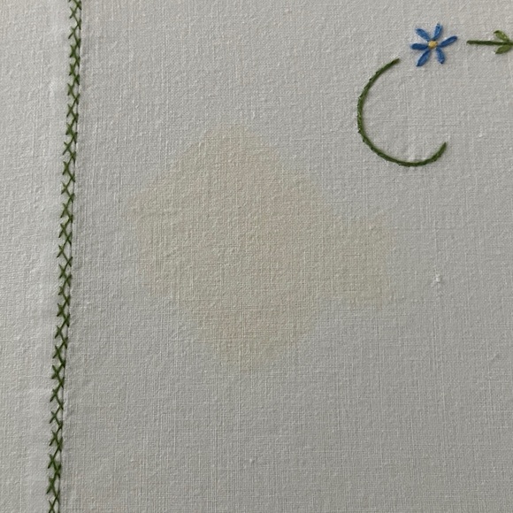 Vintage Rectangular White Cotton Tablecloth with Colorful Appliqué 83” L x 66” W - Picture 8 of 8